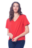 Khanomak Short Sleeve Plain Casual Basic Cotton Oversized Loose Tee V Neck T-Shirt Tops