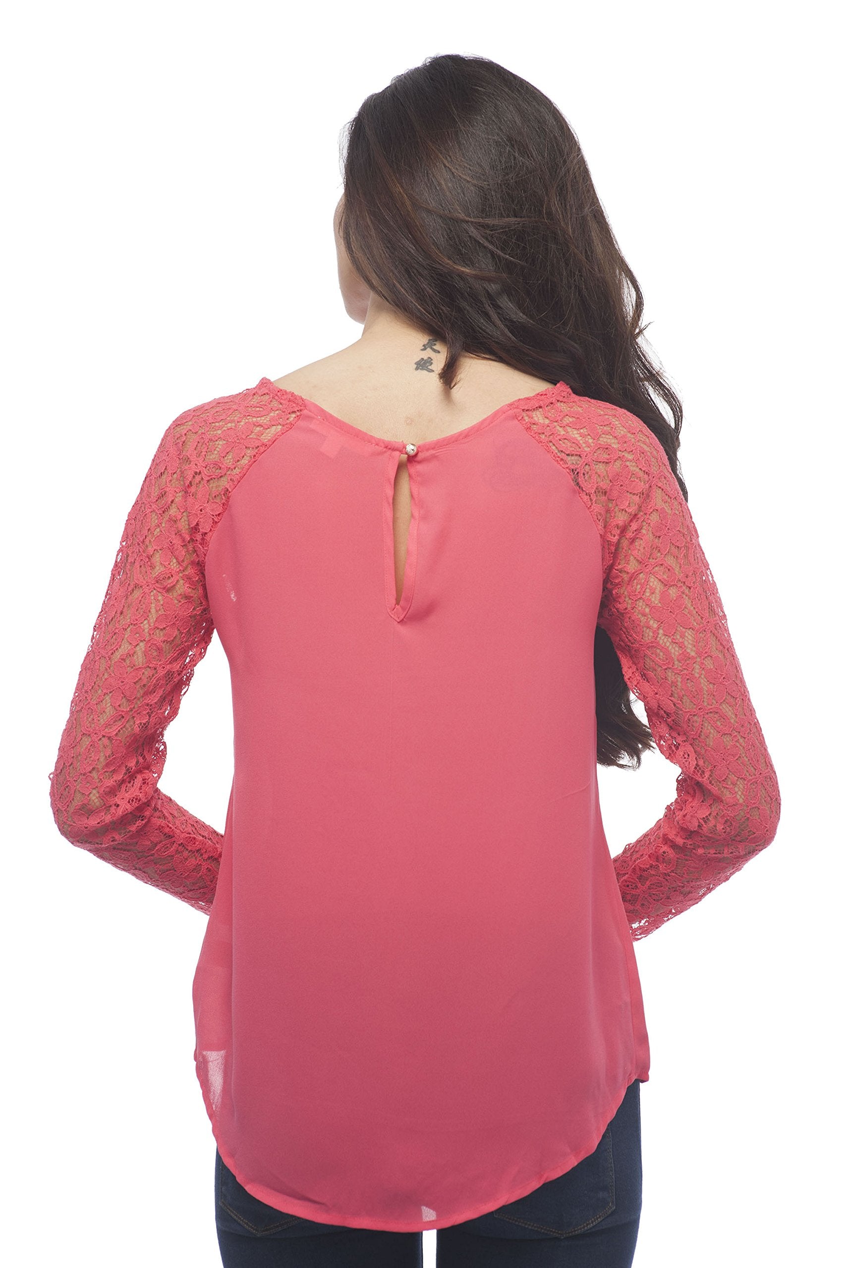 Hollywood Star Fashion Long Sleeve Lace Raglan Top With Back Button