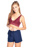 Criss Cross V Neck Front And Back Scalloped Allover Lace Bralette