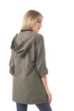 Asymmetrical Utility Jacket with Hoodie and Drawstring to the Front
