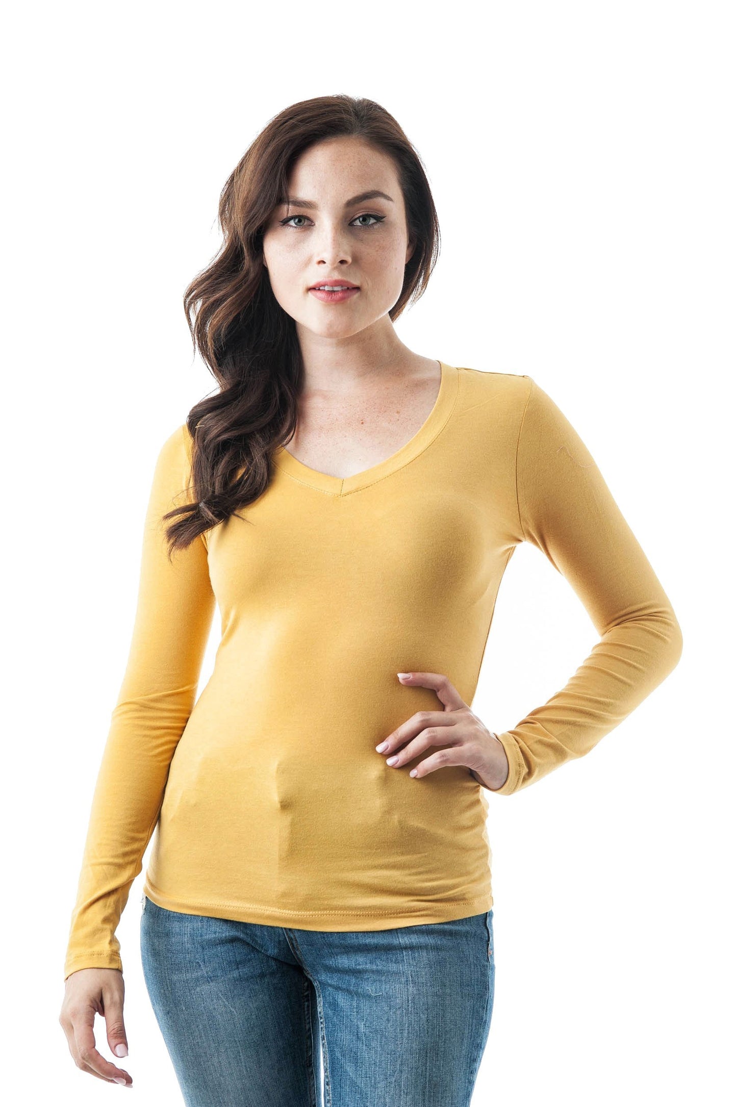 Plain V Neck Long Sleeve Tee T-Shirt