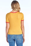 Women's Casual Basic Crew Neck Short Sleeve Color Block Ringer Cropped Tee Top