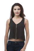 Hollywood Star Fashion Sleeveless Chiffon Crop Top WIT Metal Front Zipper