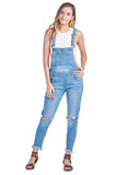 Women's Casual Cotton Stretch Distress Ripped Frayed Hem Skinny Jean Overalls