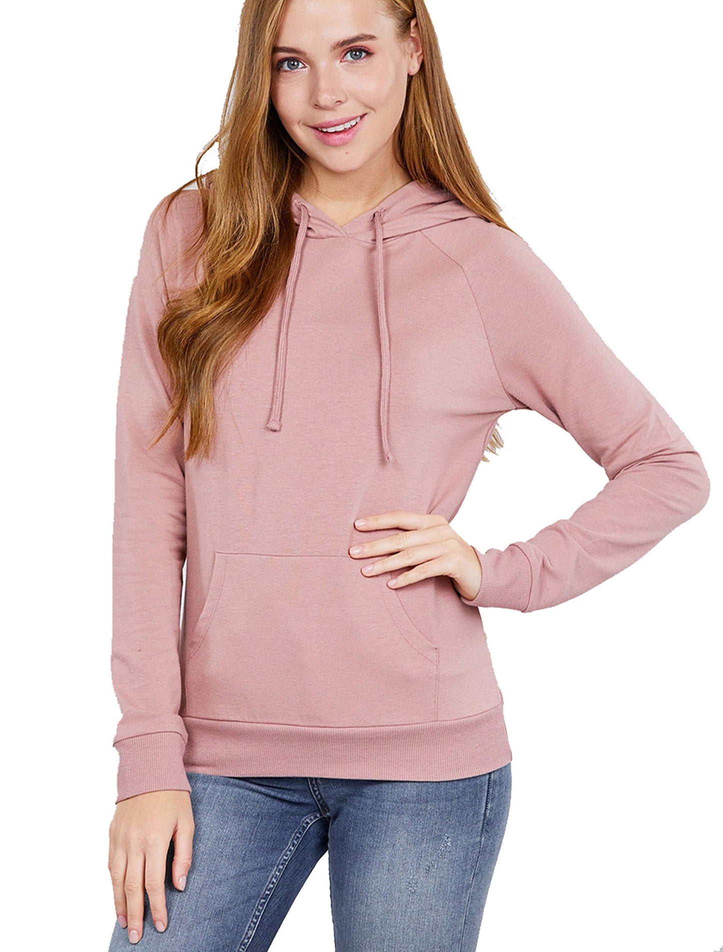 Khanomak Plain Casual Long Sleeve Pullover Drawstring Hoodie Kangaroo Front Pocket Sweatshirt