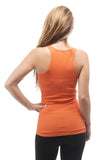 Women's Long Ribbed Rib Racerback Tank Top Cotton Stretch Quality Tunic Basic (Medium, Orange)