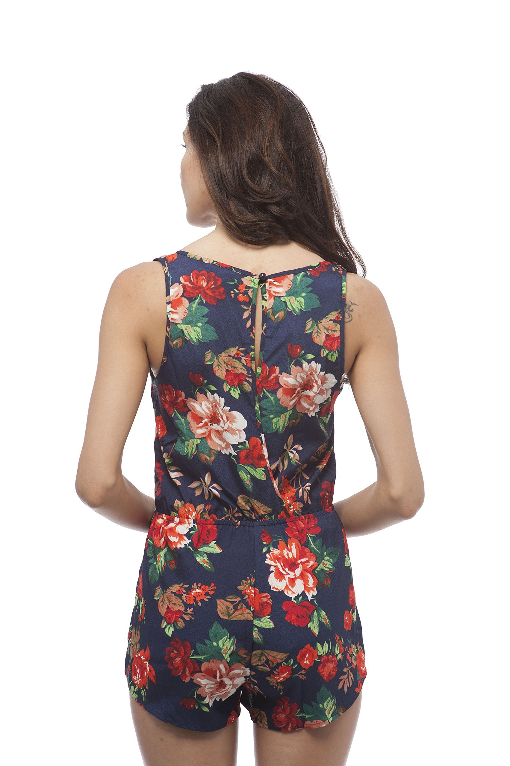 sleeveless open back Floral Print Romper shorts