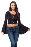 Suede Lace Up Front With Bra Padding Wide Arm Crop Top