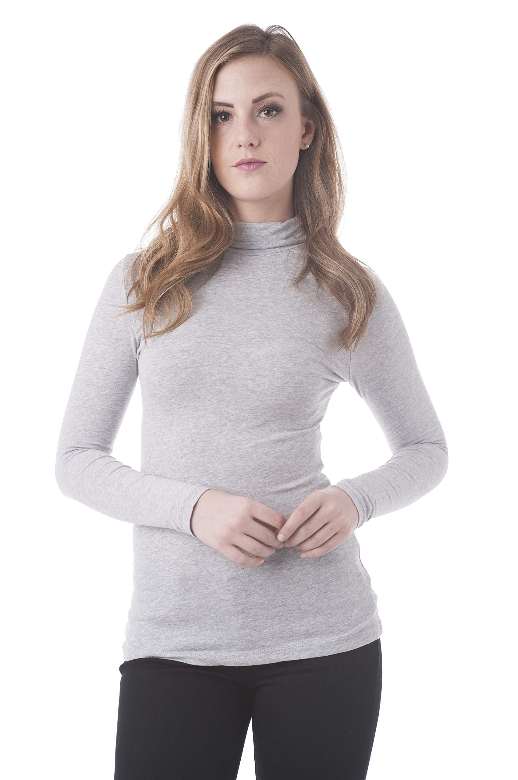 Khanomak Women's Long Sleeve Plain Funnel Neck Top Shirt