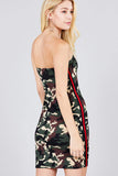 Women's Camo Print With Side Stripe Tape Tube Mini Bodycon Dress