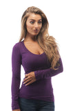 Women's Basic Long Sleeve V Neck T-Shirt Cotton Plus Size Top (Grape, 1XL)