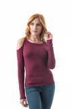 Plain Long Sleeve Round Neck Cold Shoulder Top