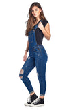 Denim Distressed Rolled Cuff Ankle Length Adjustable Straps Skinny Jean Overalls