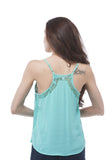 Adjustable spaghetti strap lace trim chiffon top