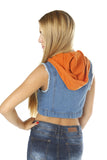 Hollywood Star Fashion Denim Jeans Vest With Color Knit Inside Button Up Cropped Juniors