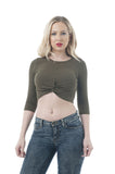 Half Sleeve Ribbed Front Knot Crop Top