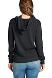 Women Casual Pullover Drawstring Kangaroo Pocket Hooded Sweatshirt Black