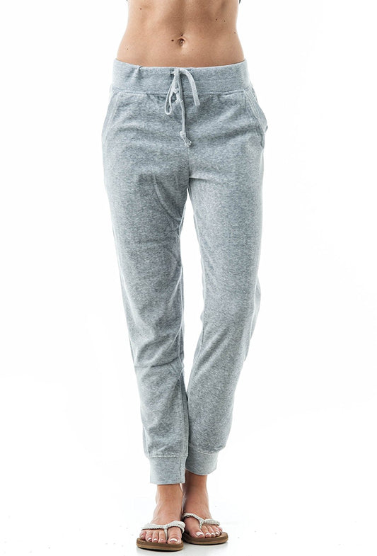 Women's Velvet Velour Drawstring Jogger Pants with Slant Pockets