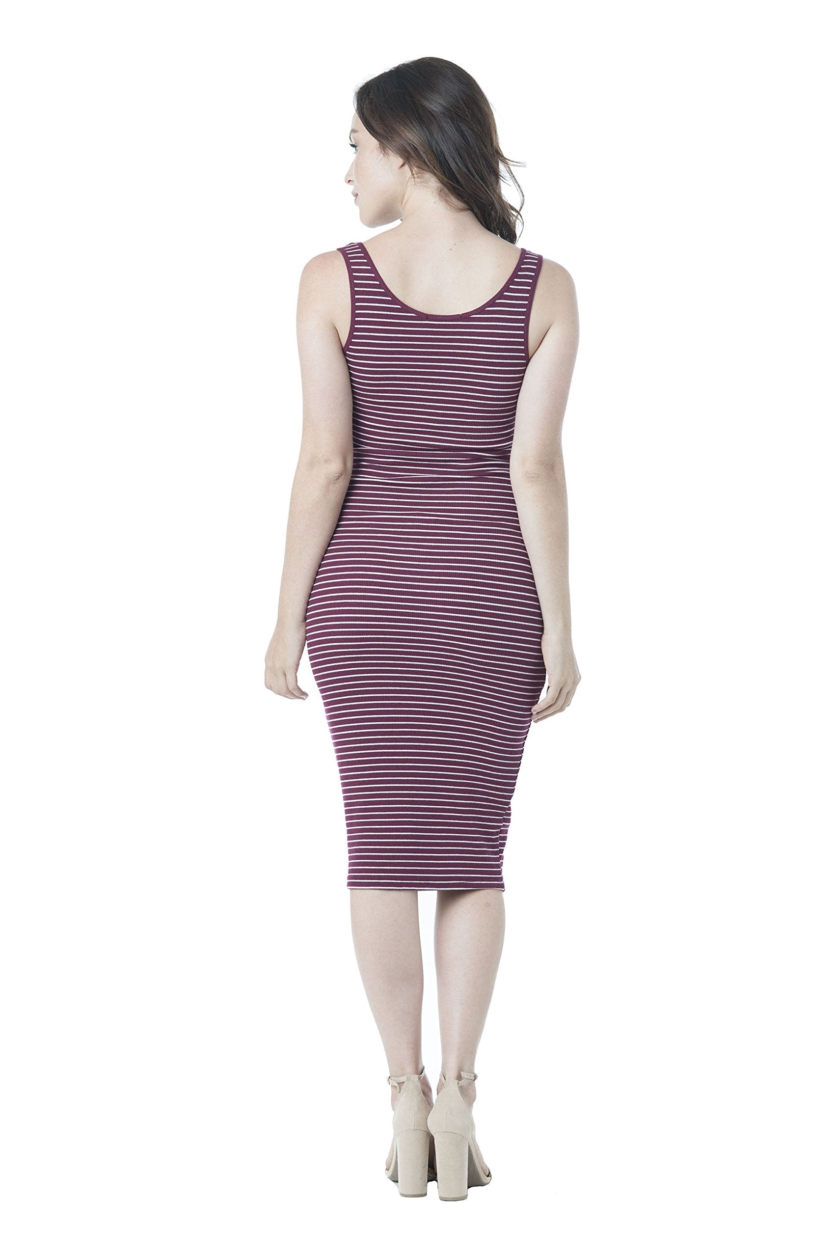 Khanomak Sleeveless Scoop Neck Stripe Midi Bodycon Dress