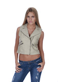 Hollywood Star Fashion Women's Leather Jacket Zip Zipper Front Vest with Collar