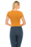 Women's Short Sleeve Slim Fit Cinch V-Neck Cotton Blouse Crop Top