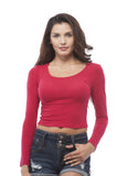 Hollywood Star Fashion Long Sleeve Scoop Neck Crop Top