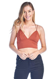 Women's Cami Spaghetti Strap Strappy Deep V Neck Ribbed Crop Top