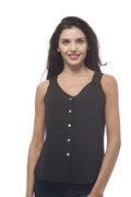 Hollywood Star Fashion Women's Sleeveless Front Button Crepe Woven top (Medium, Black)
