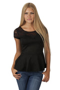 Hollywood Star Fashion Women's Short-Sleeve Lace Neck Peplum Top