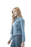 Khanomak Women's Oversized Crop Denim Distressed Jacket