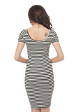 Short Sleeve Scoop Neck Ribbed Stripe Midi Dress