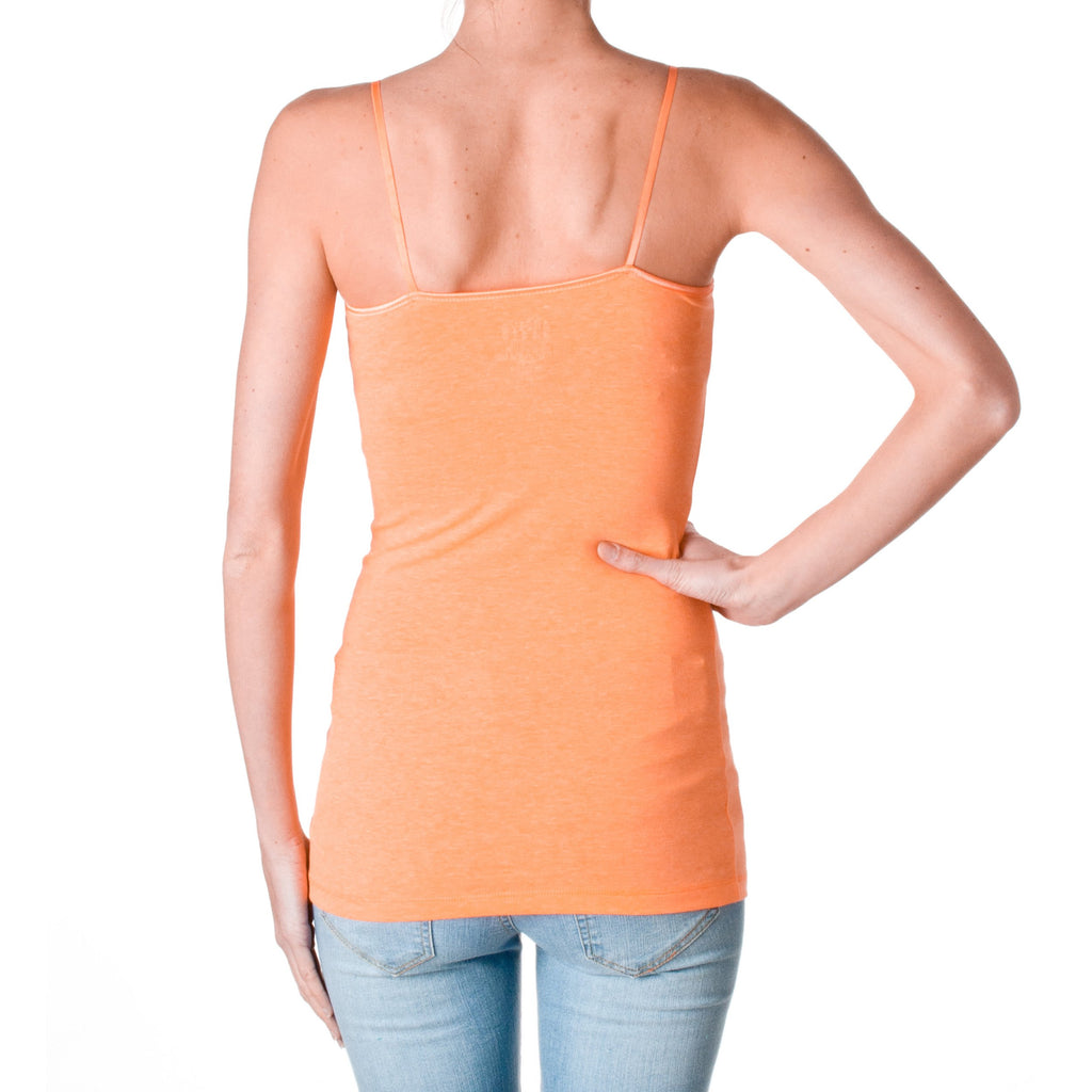 ACTIVE BASIC Plain Long Spaghetti Strap Tank Top Camis Basic Camisole Cotton, Neon Coral, Medium