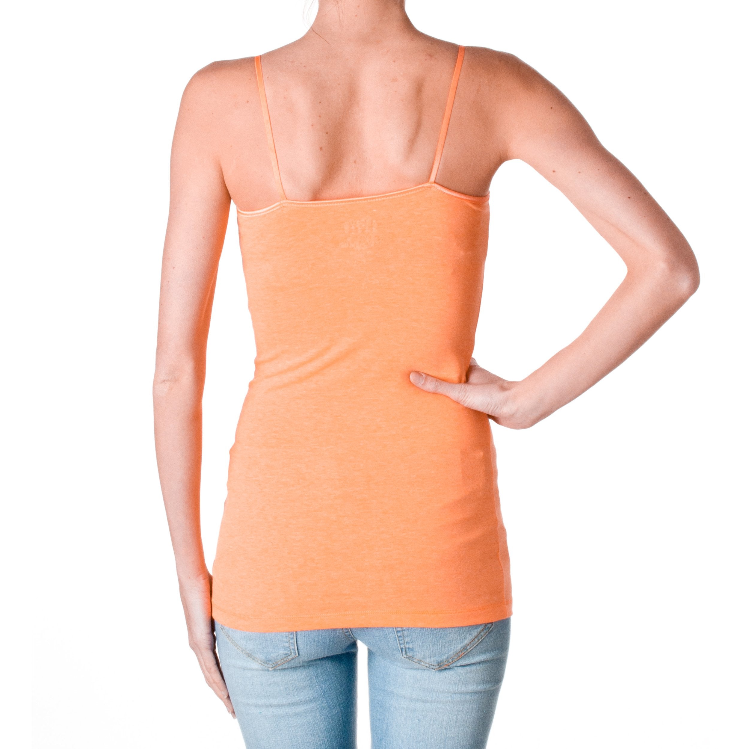 ACTIVE BASIC Plain Long Spaghetti Strap Tank Top Camis Basic Camisole Cotton, Neon Coral, Medium