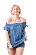 Denim Chambray Off Shoulder Top
