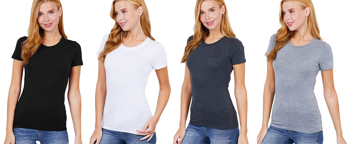 Khanomak Women's Short Sleeves Crew Neck Cotton Spandex Jersey Top