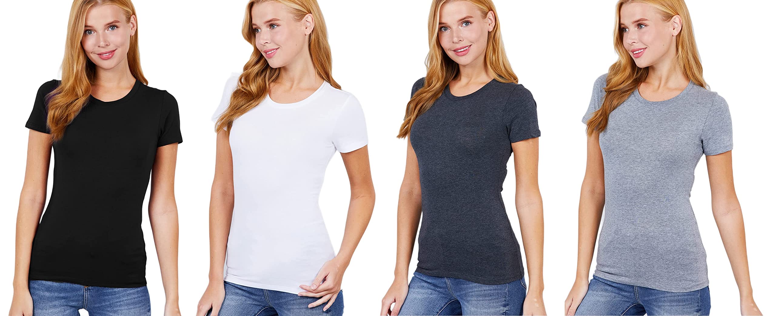 Khanomak Women's Short Sleeves Crew Neck Cotton Spandex Jersey Top