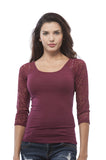 Hollywood Star Fashion 3/4 Sleeve Lace Contrast Scoop Neck Top