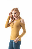 Long Sleeve Open Cold Shoulder V Neckline Cut Out Lace Up Top