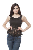 Sleeve Less Sequin lace Ribbon Back Peplum top