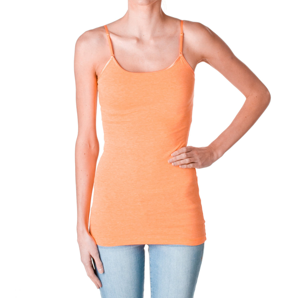 ACTIVE BASIC Plain Long Spaghetti Strap Tank Top Camis Basic Camisole Cotton, Neon Coral, Medium