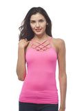 Hollywood Star Fashion Plain Front Strappy Top With Ribbed Sides