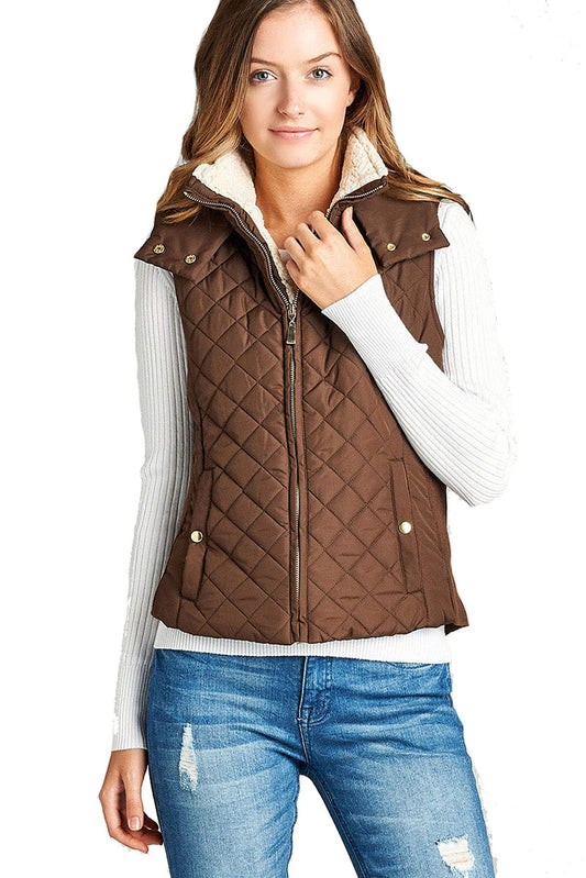 Khanomak Women's Shearling Lined Quilted Padding Hoodie Vest