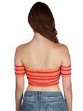 Women's Knit Design V Neck Crop Top Open Shoulder Sleeves