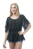 Khanomak Cold Shoulder Chiffon crochet trim Top