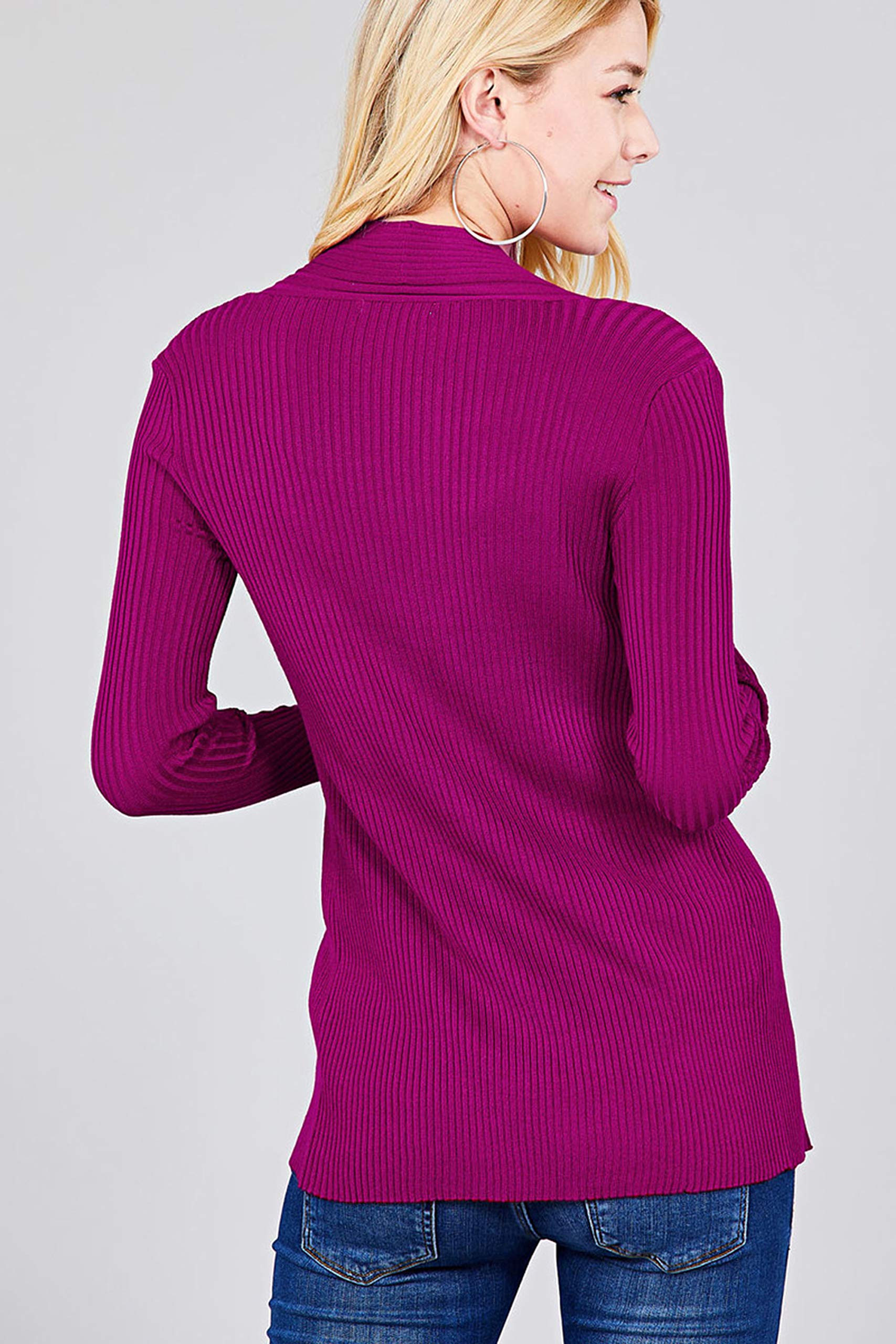 Khanomak Women's Plain Long Ribbed Open Front Long Sleeve Knit Cardigan Sweater