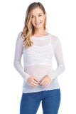 Women's Long Sleeve Unlined See Through Sheer Mesh Round Scoopneck Top