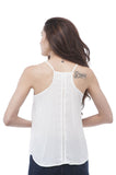 Double layered spaghetti strap tank top with crochet trim on back