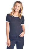 Women's Casual Basic Crew Neck Short Sleeve Color Block Ringer Cropped Tee Top