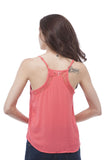 Adjustable spaghetti strap lace trim chiffon top