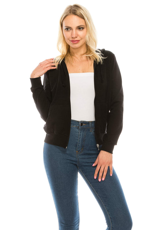 Women's Fleece Zip Through Casual Fit Cotton Hoodie with  Drawstrings